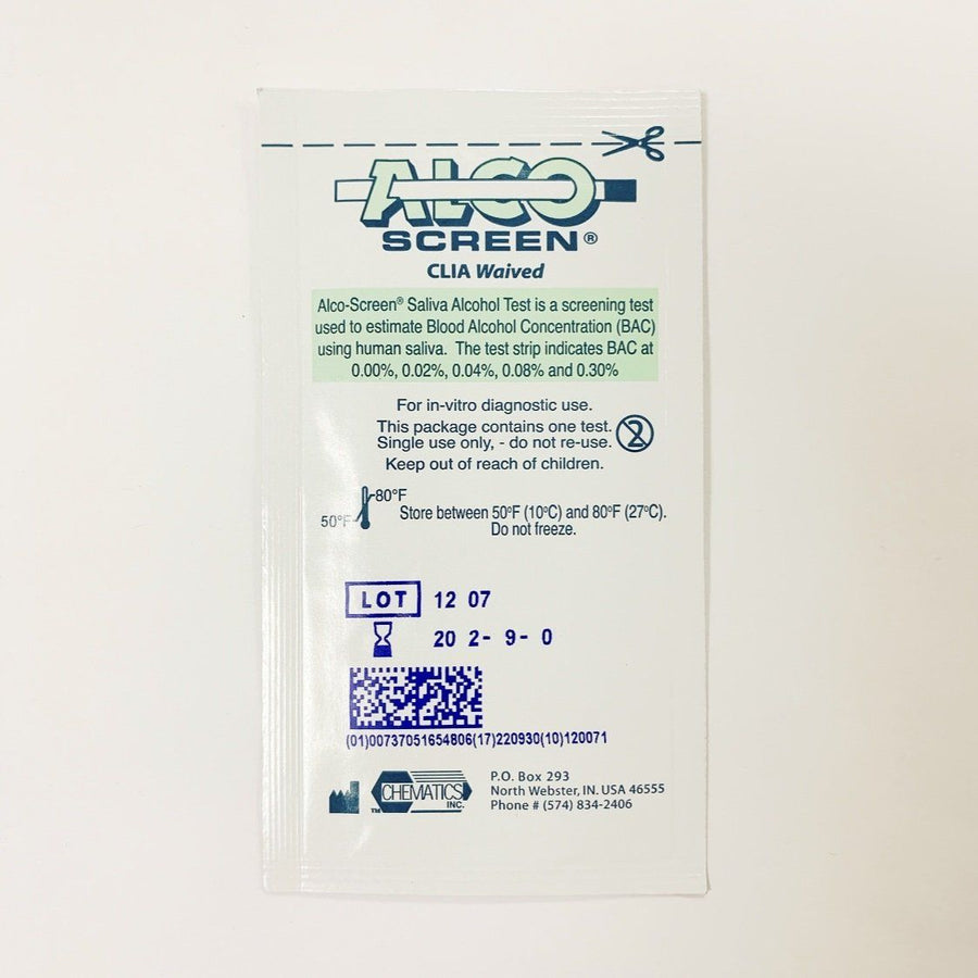 AlcoScreen Simple 2-Minute Saliva Alcohol Test Strip - (1 Test Strip) 55001 - 9100 Saliva Test,Alcohol Chematics